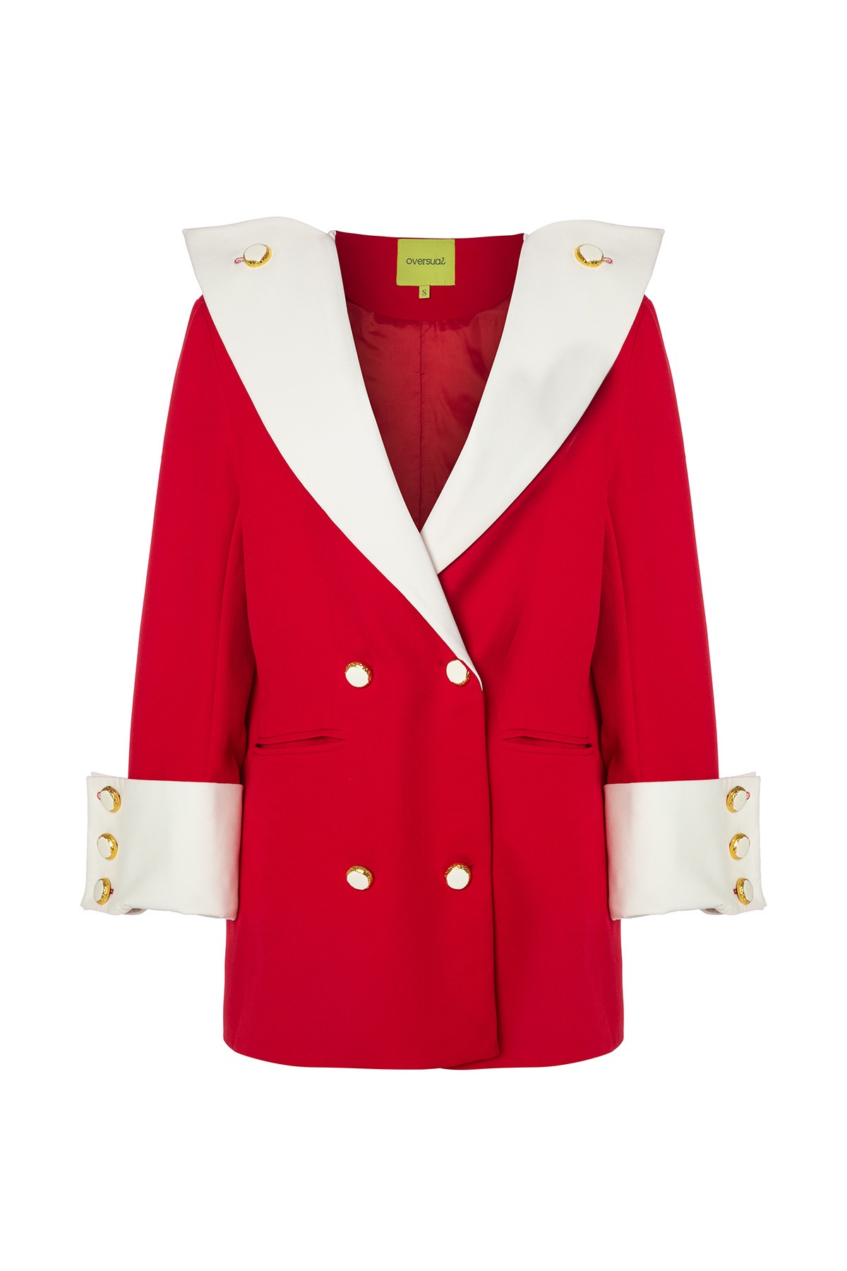  CLARET Wide White Collar Detailed Red Blazer Jacket