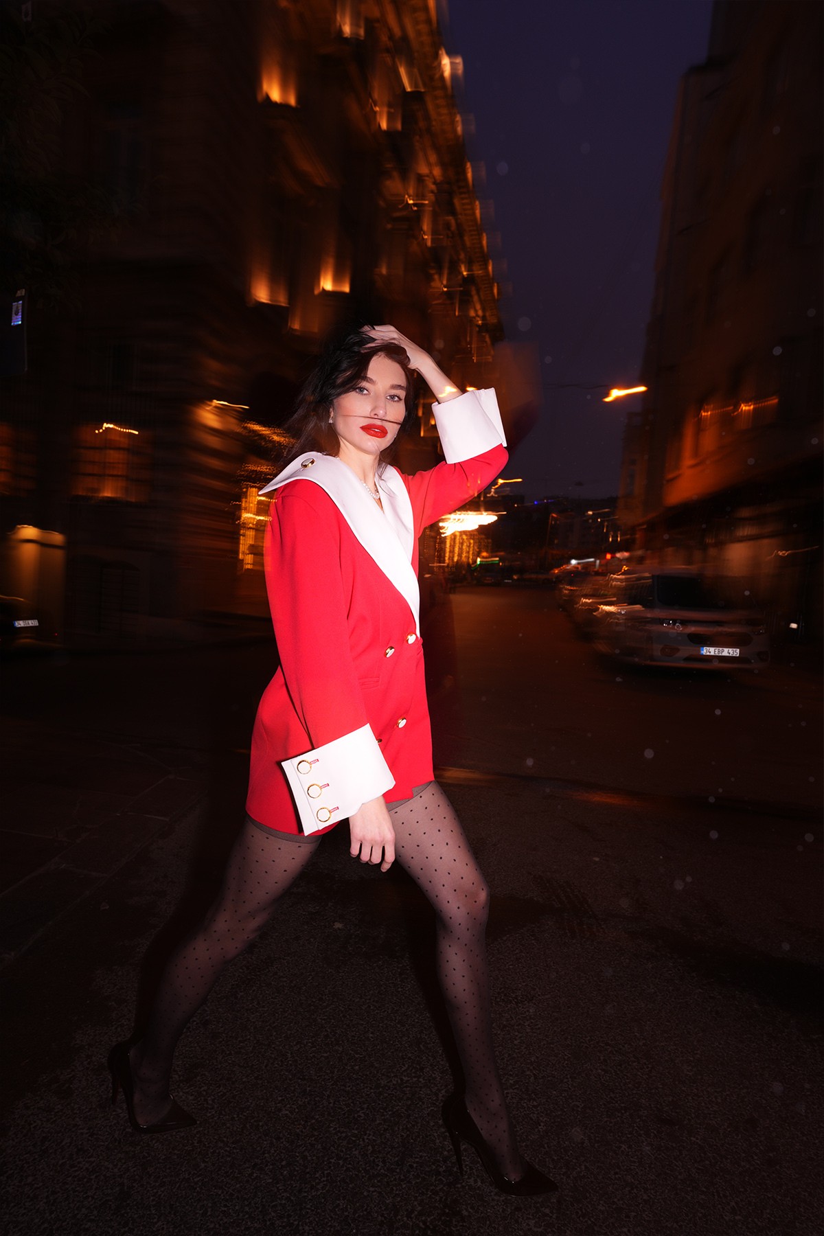  CLARET Wide White Collar Detailed Red Blazer Jacket