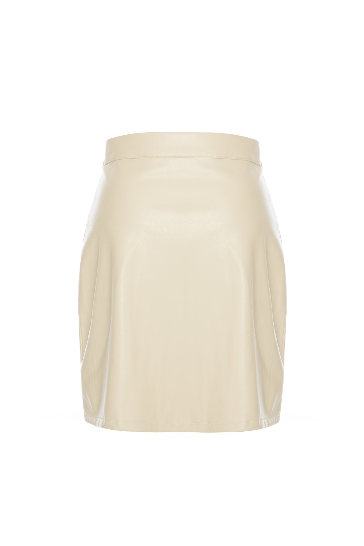 CIARA Cream-Navy Blue Button Detailed Leather Skirt