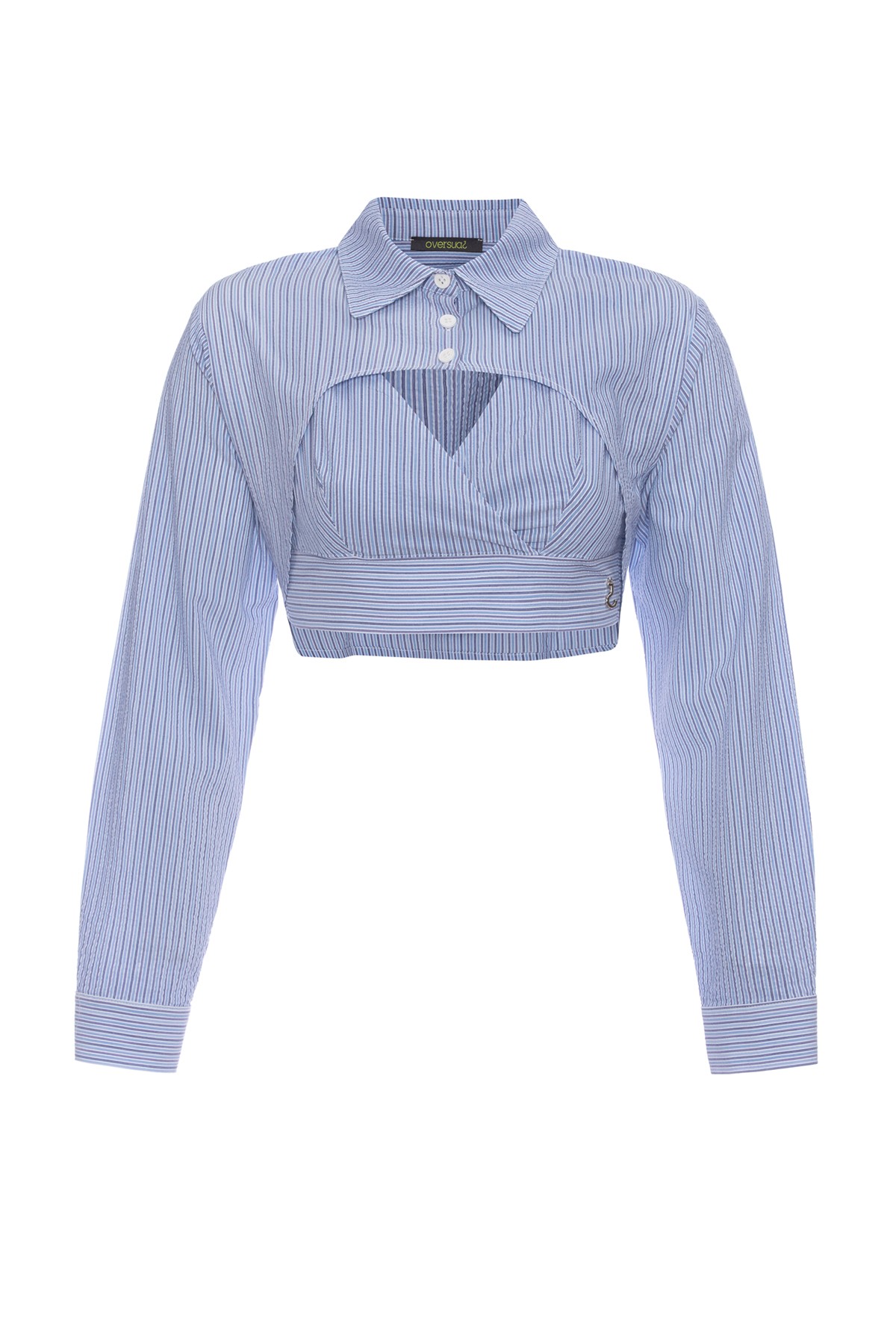 Scorpio Women's Blue Striped Crop Shirt