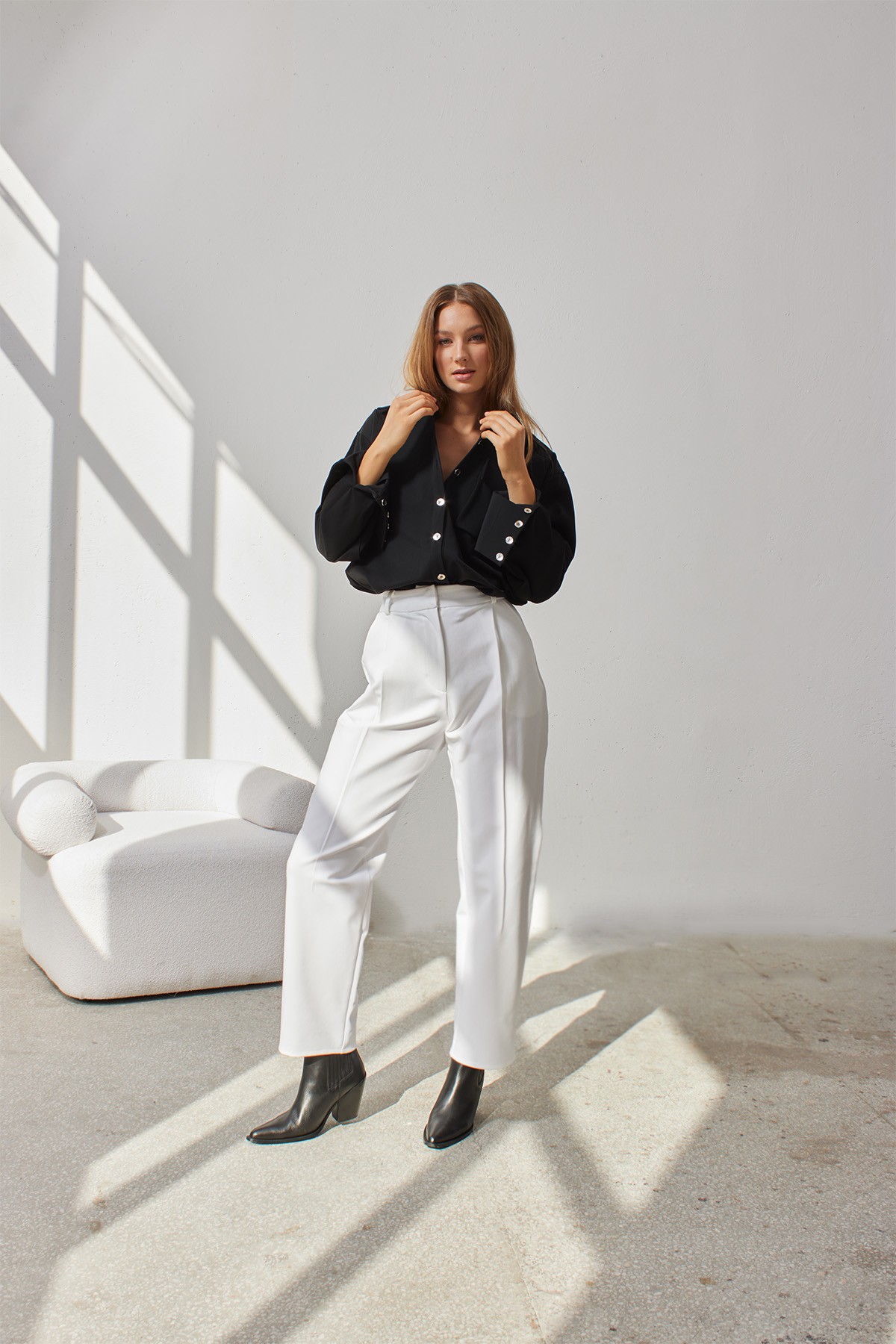  PEARL Straight Cut Palazzo White Trousers