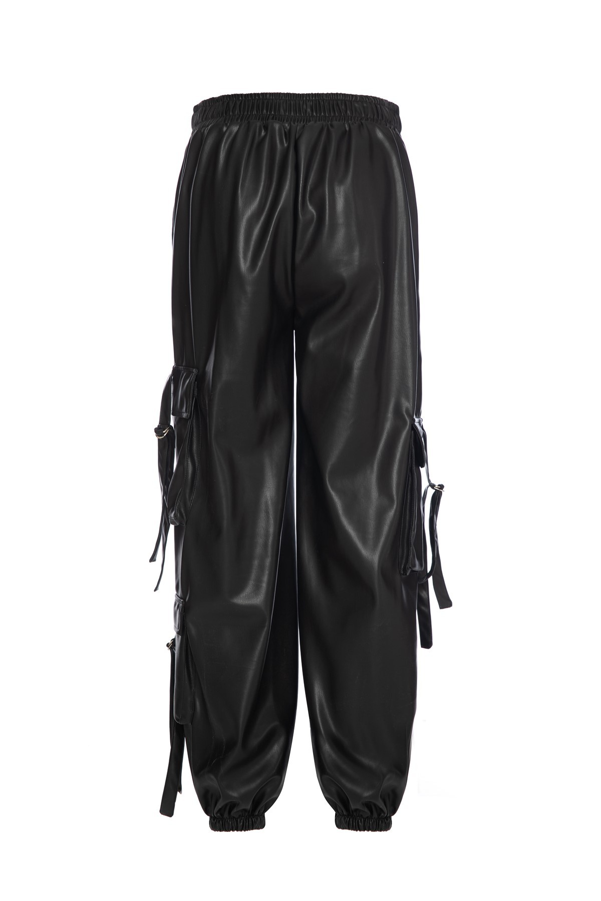 JET KARGO Black Leather Elastic Waist Trousers