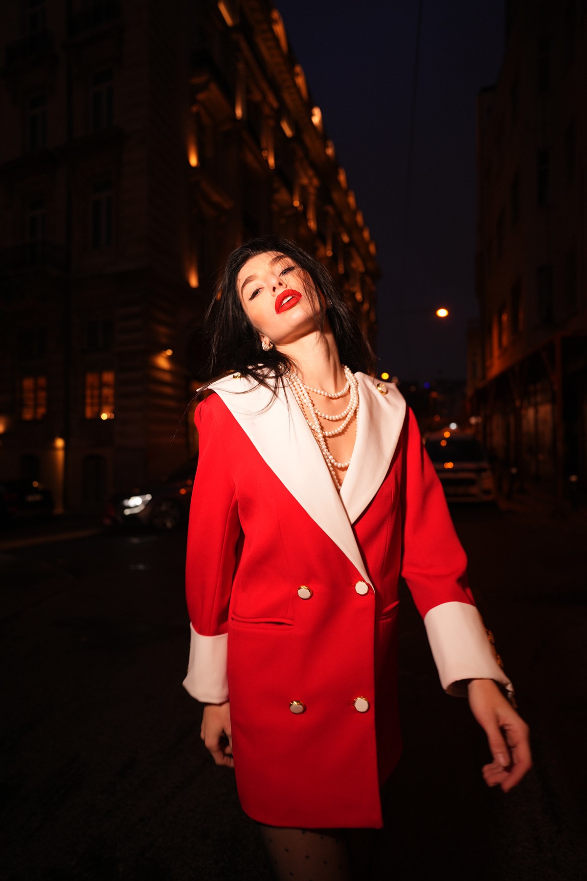  CLARET Wide White Collar Detailed Red Blazer Jacket