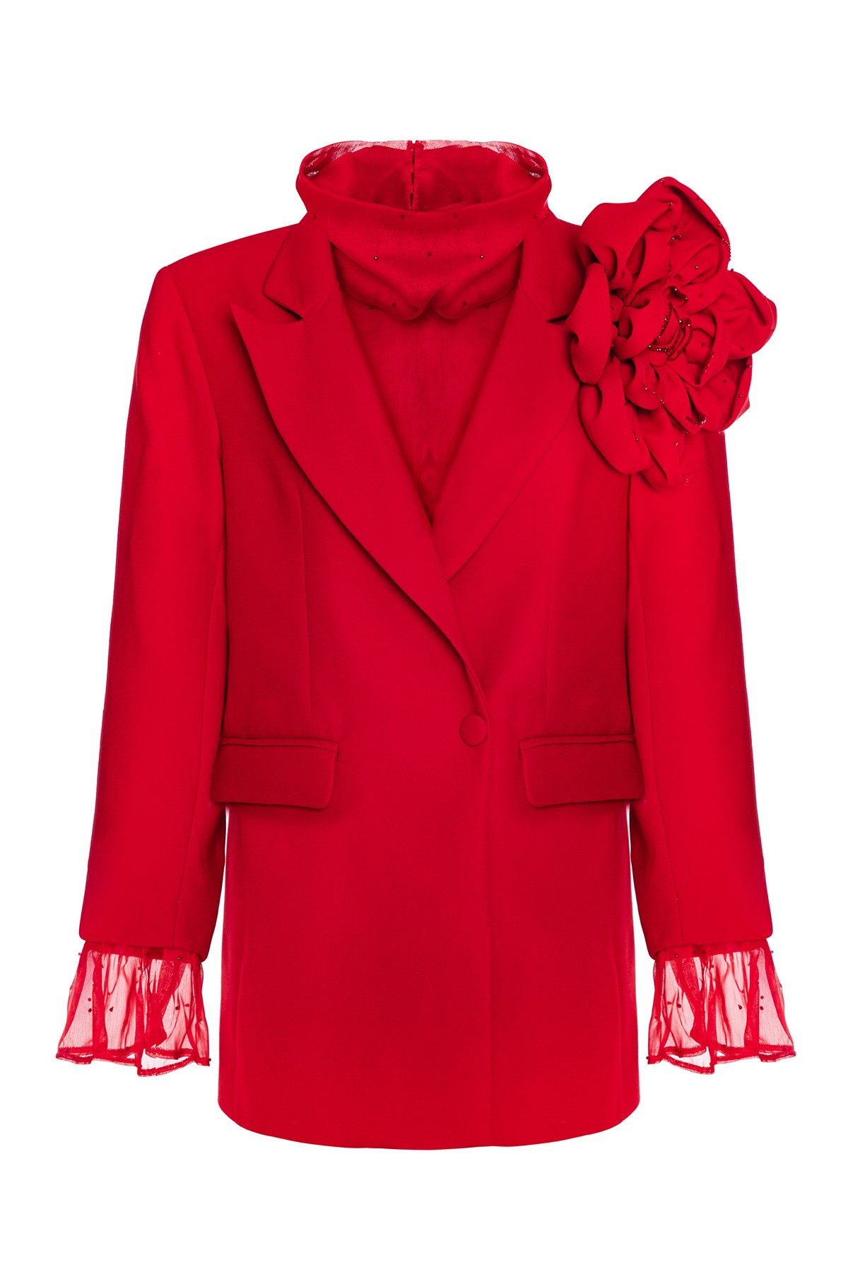 RUBY Embroidered Rose Detailed Red Blazer Jacket