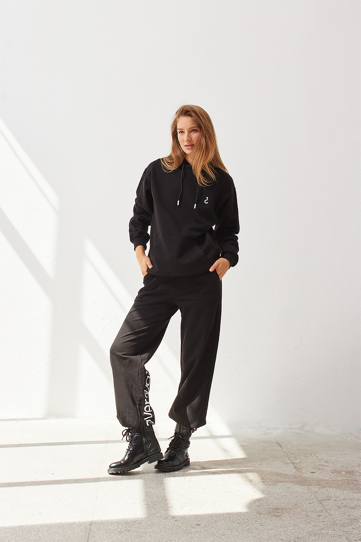 AERIN Oversize Black Sweatpants with White Print on the Back