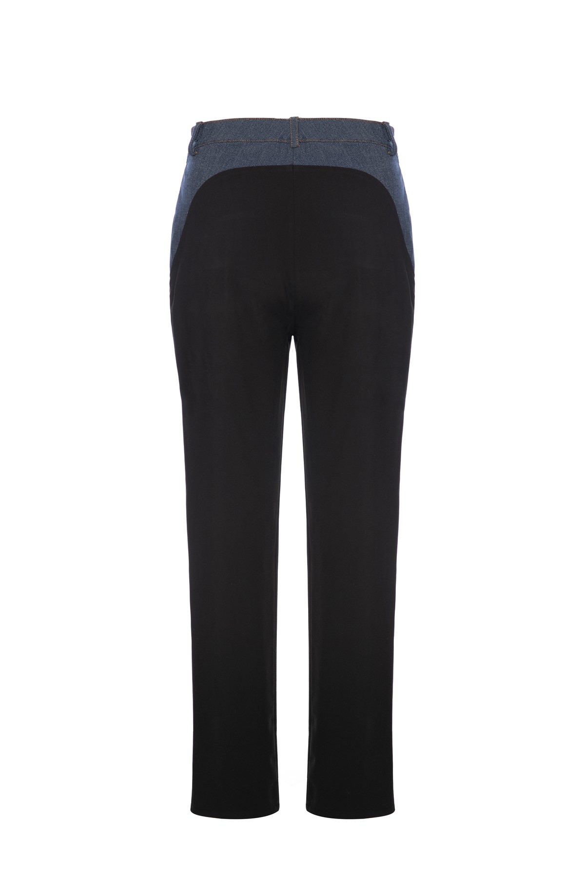  COUIS Black Straight Cut Trousers with Denim Detail