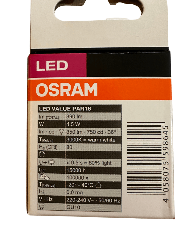 Osram Par16 4.5W (50W) GU10 Duy 3000K Sarı (10 Adet)