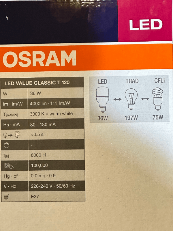 Osram 36W (197W) 3000K (Sarı Işık) E27 Duylu Led Torch Ampul (2 Adet)