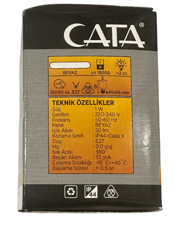 Cata CT-4071 1W (Beyaz Işık) E27 Duylu Top Gece Led Ampul (8 Adet)