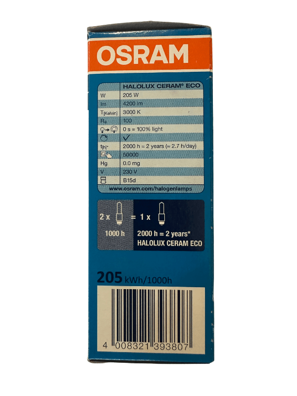 Osram 64499 Halolux Ceram Eco 205W 230V 3000K Sarı Işık B15d Duylu