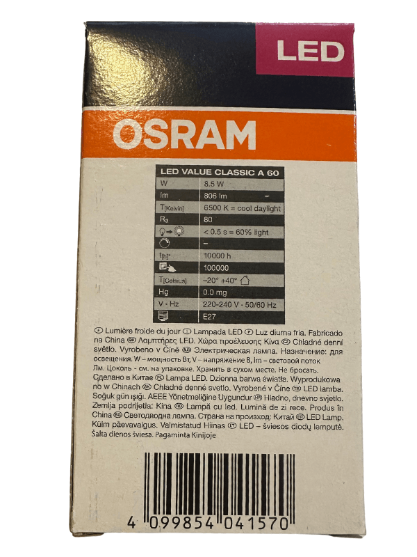 Osram 8.5W (60W) Beyaz Işık E27 Duylu Klasik Led Ampul (20 Adet)