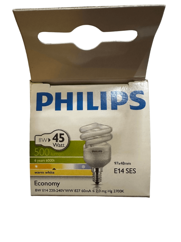Philips Economy 8W (45W) 827 2700K (Sarı Işık) E14 Duylu Floresan Ampul (2 Adet)