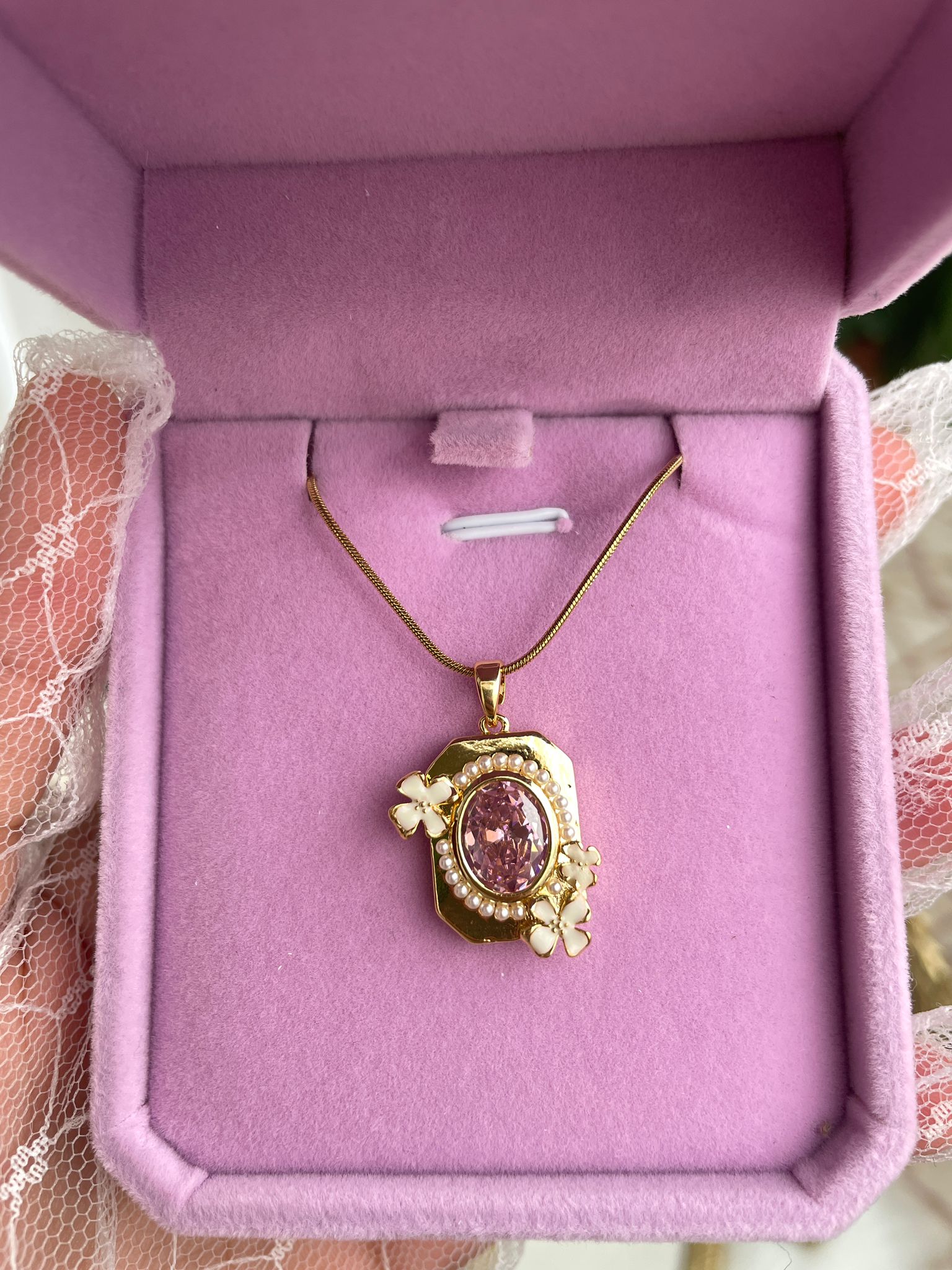 Vintage Pink Mirror Kolye