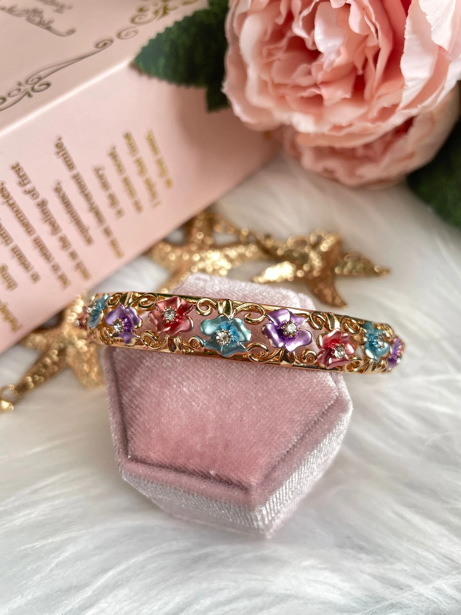 Colourful Flowers Saten Mineli Bilezik