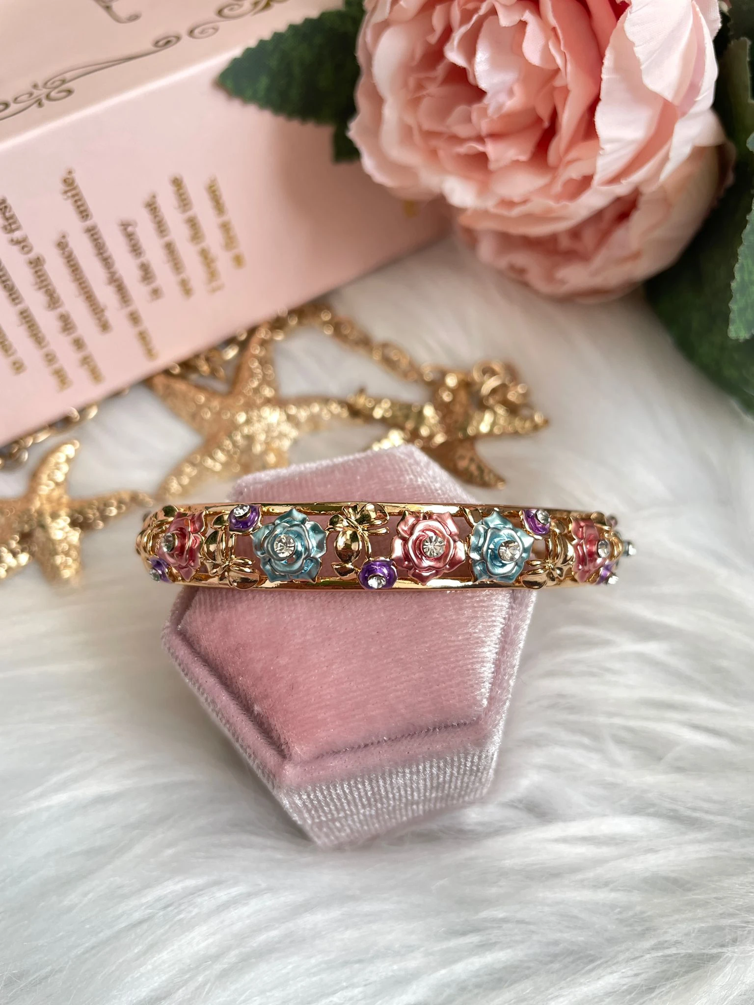 Colourful Rose Saten Mineli Bilezik