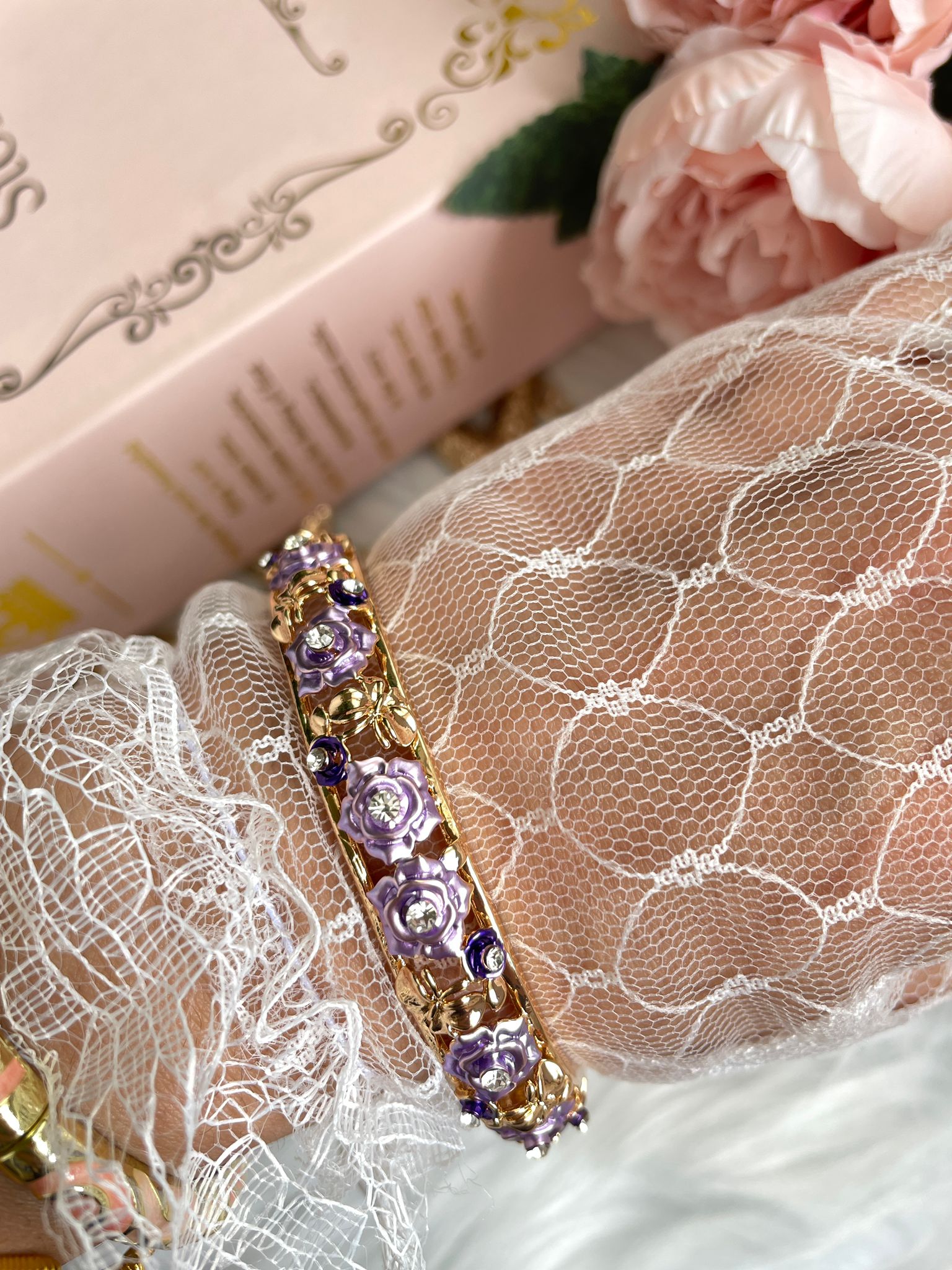 Purple Rose Saten Mineli Bilezik