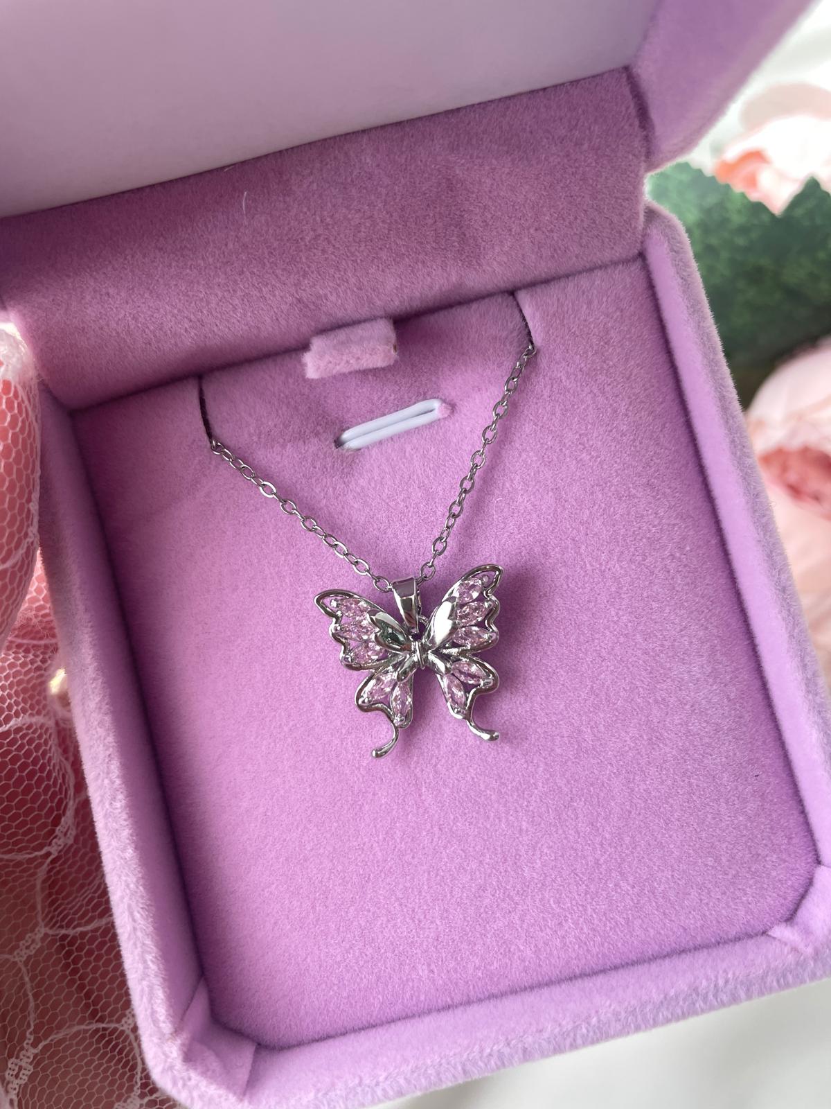 Pink Butterfly Kolye