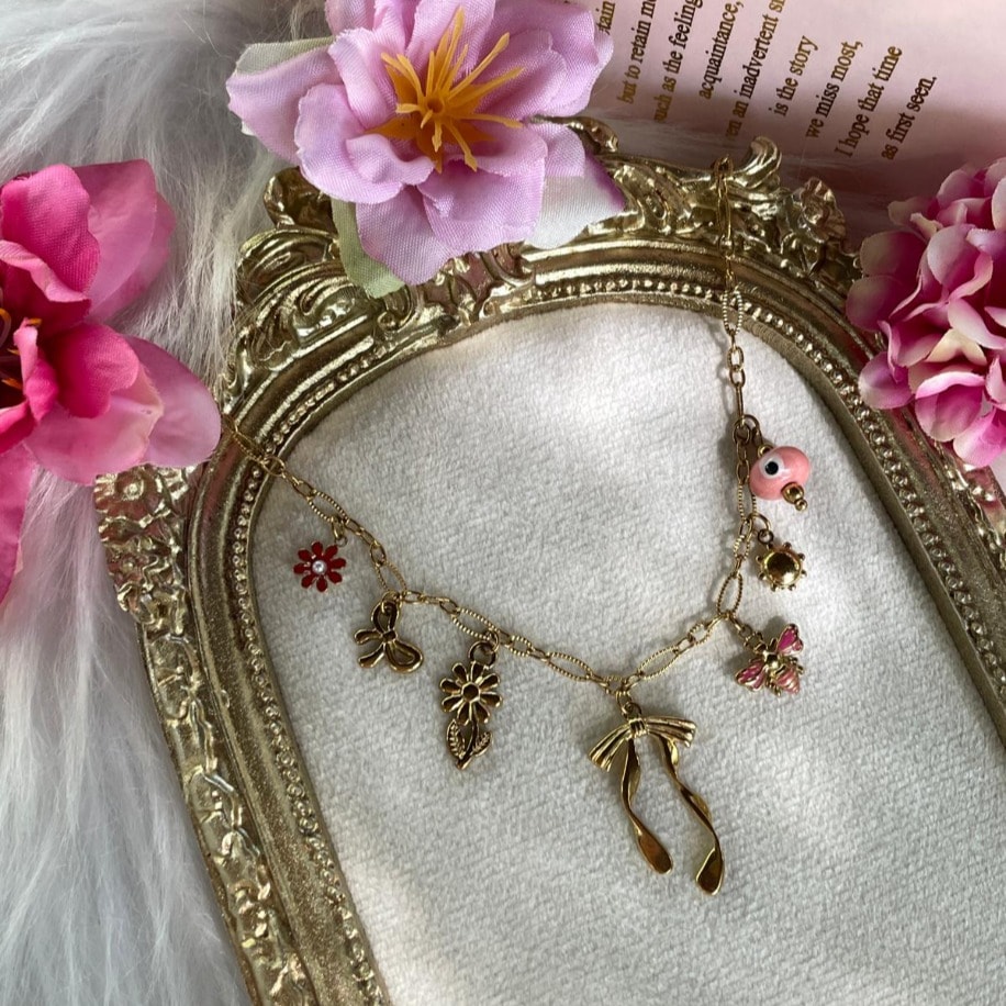 Pink Bow Charm Kolye