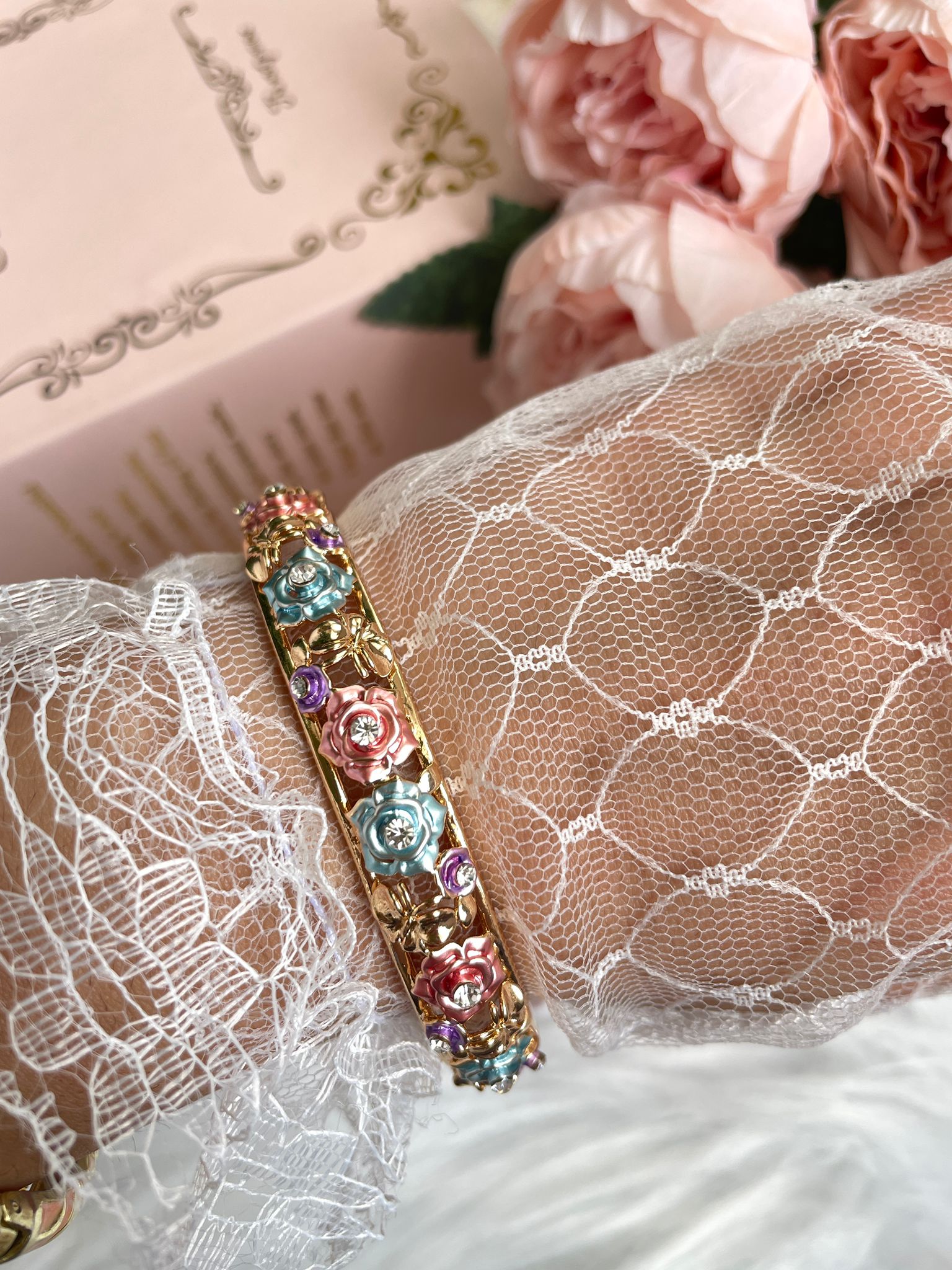 Colourful Rose Saten Mineli Bilezik