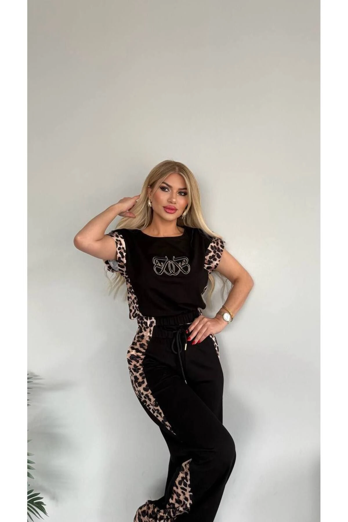 Yeni Sezon Premium Seri Esnek Leopar Detaylı Takım