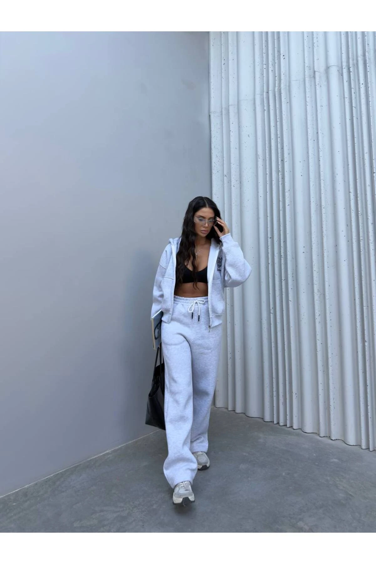 Kadın Kaliteli Lüks Giyim 3 İplik Şardonlu Nakış Detay Alt Üst Takım