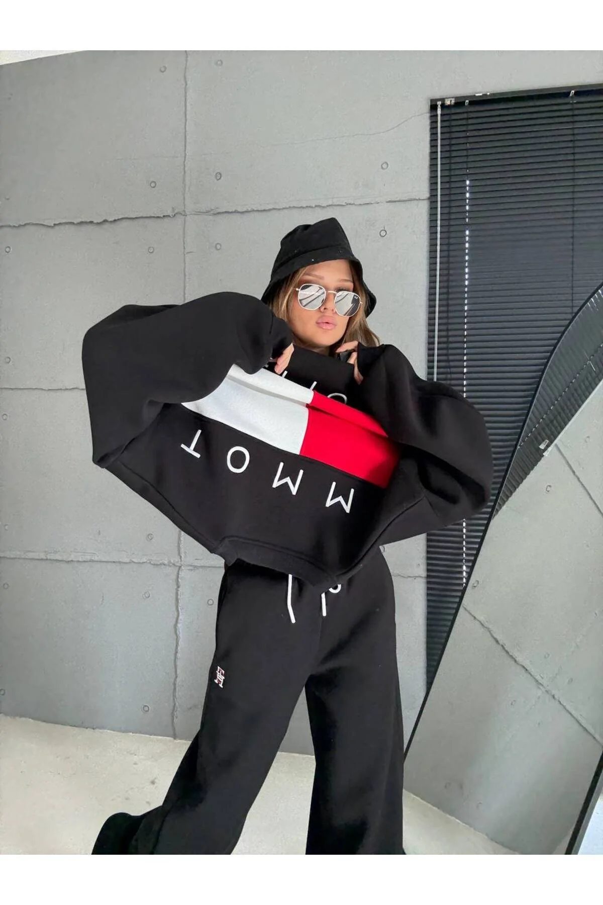 Kadın Kaliteli Lüks Giyim 3 İplik Şardonlu Oversize Esnek Yüksek Bel Alt Üst Takım