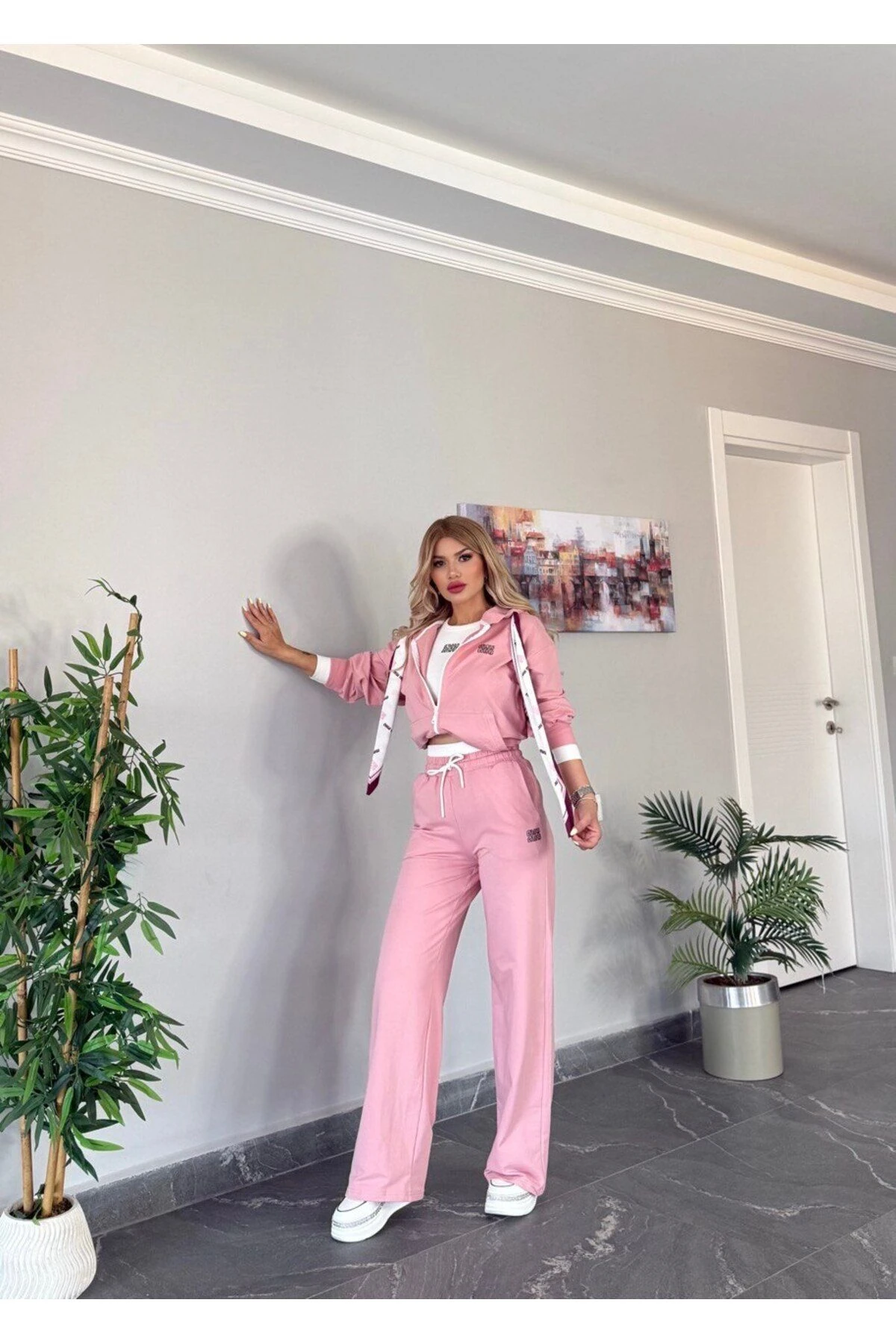 Kadın Kaliteli Lüks Giyim Kapüşonlu Fularlı 3 Lü Takım