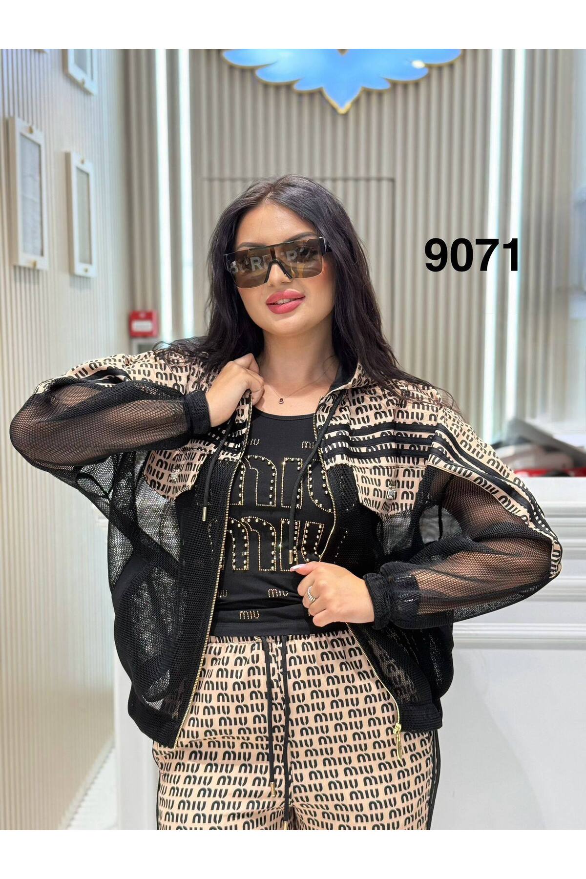 Kadın Lüks Giyim Üst Kapüşonlu Kol Detaylı Alt Yüksek Bel 3 Lü Takım