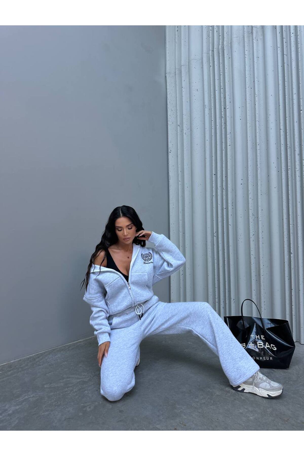 Kadın Kaliteli Lüks Giyim 3 İplik Şardonlu Nakış Detay Alt Üst Takım