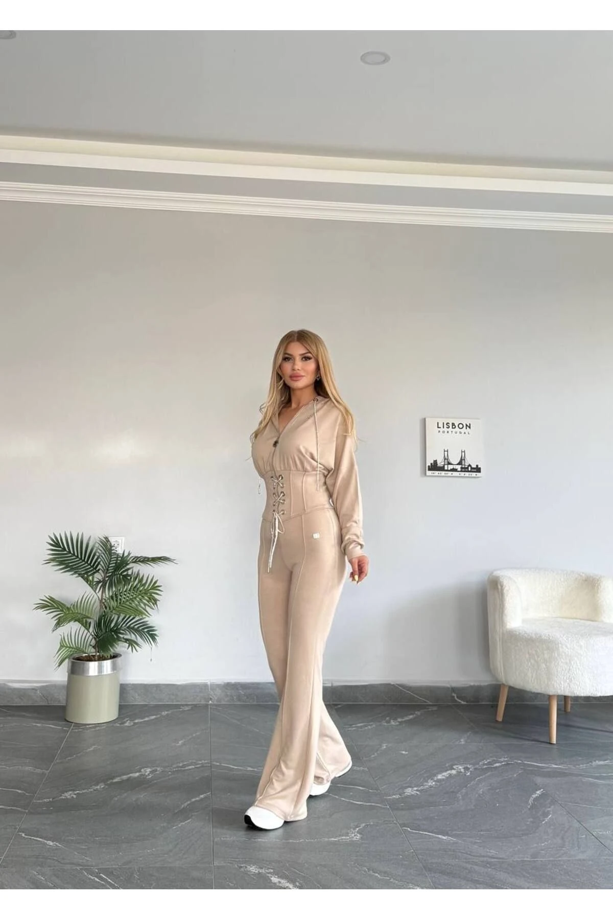 Kadın Kaliteli Lüks Giyim Üst Halka Detaylı Alt Esnek Yüksek Bel İkili Takım