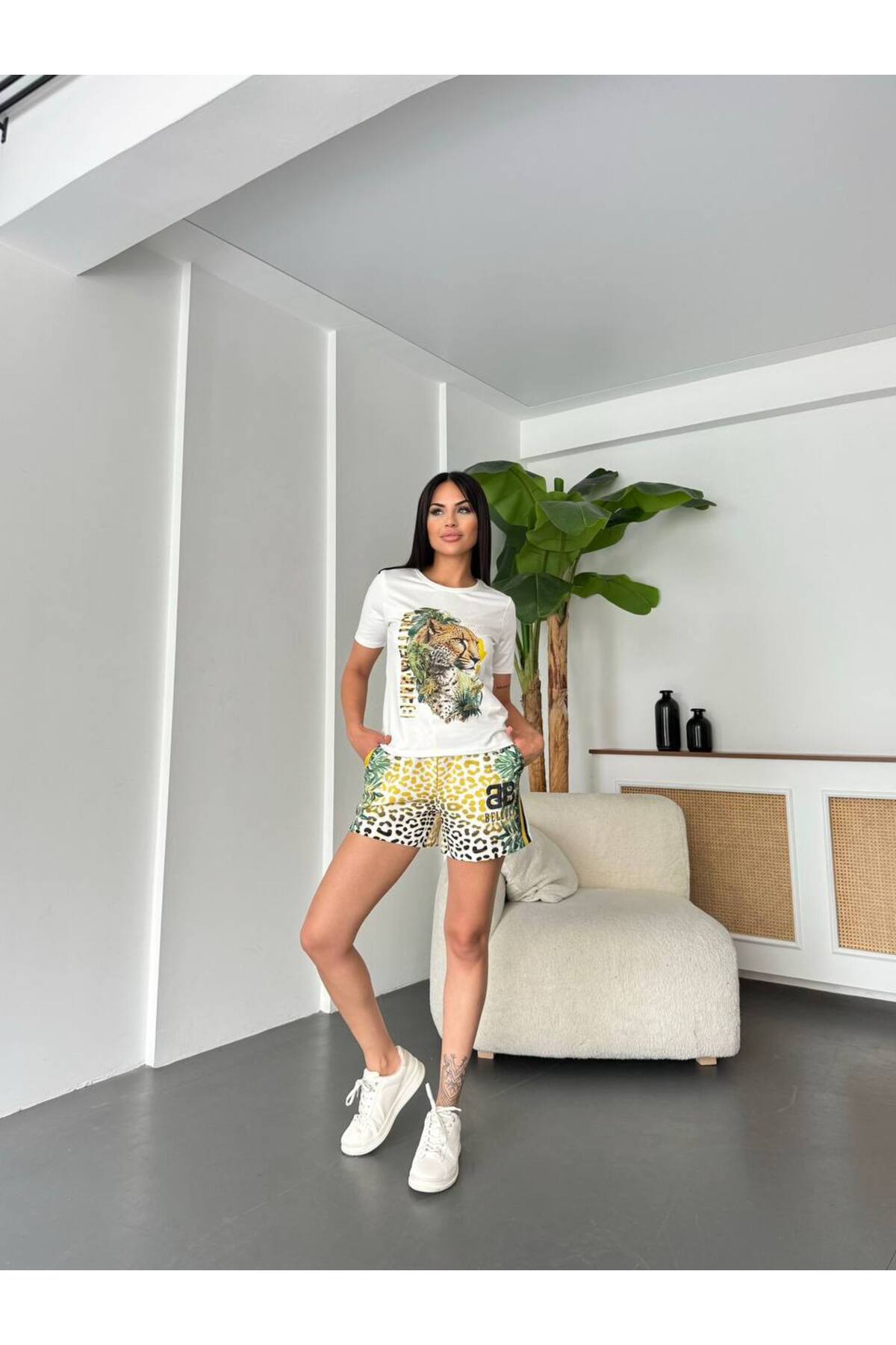 Kadın Kaliteli Lüks Giyim Şortlu Alt Üst takım