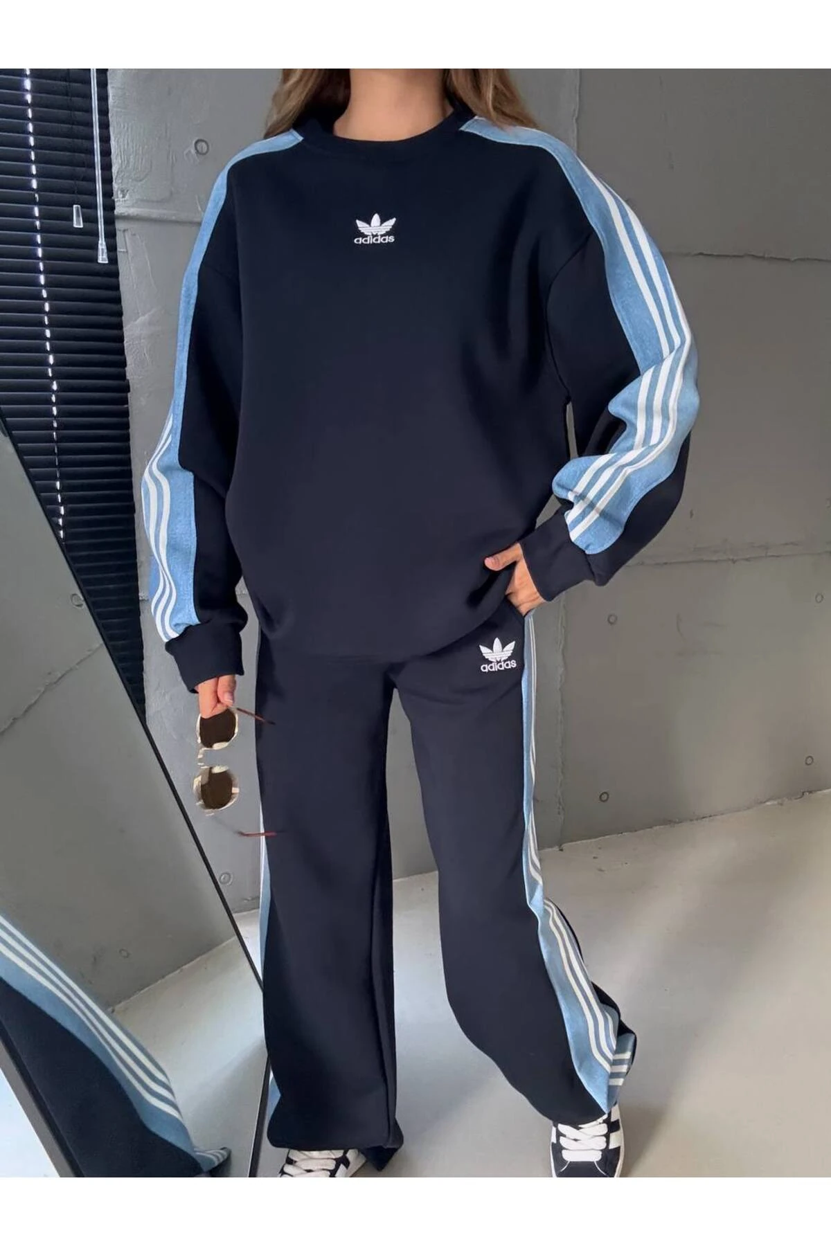 Kadın Kaliteli Lüks Giyim 3 İplik Kot Detaylı Alt Üst Takım