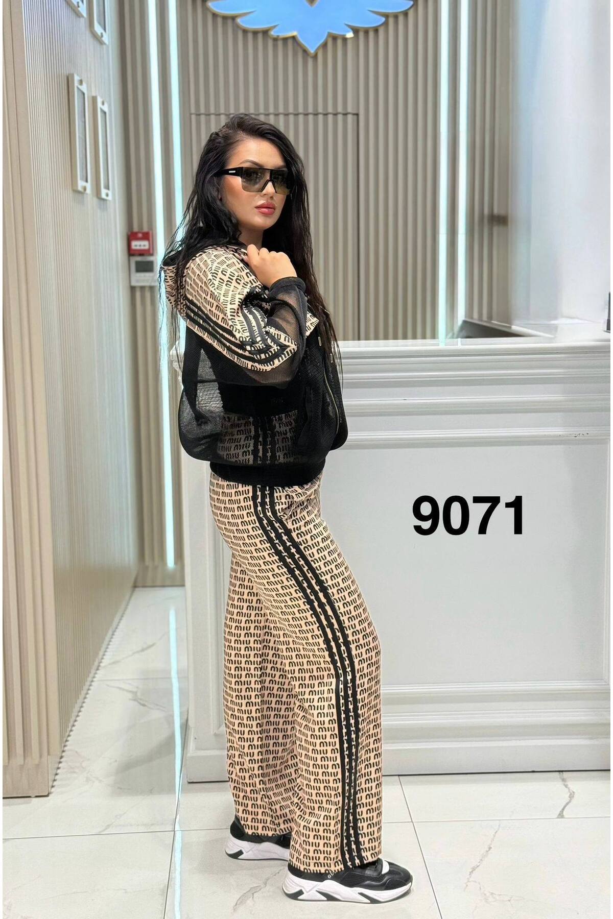 Kadın Lüks Giyim Üst Kapüşonlu Kol Detaylı Alt Yüksek Bel 3 Lü Takım