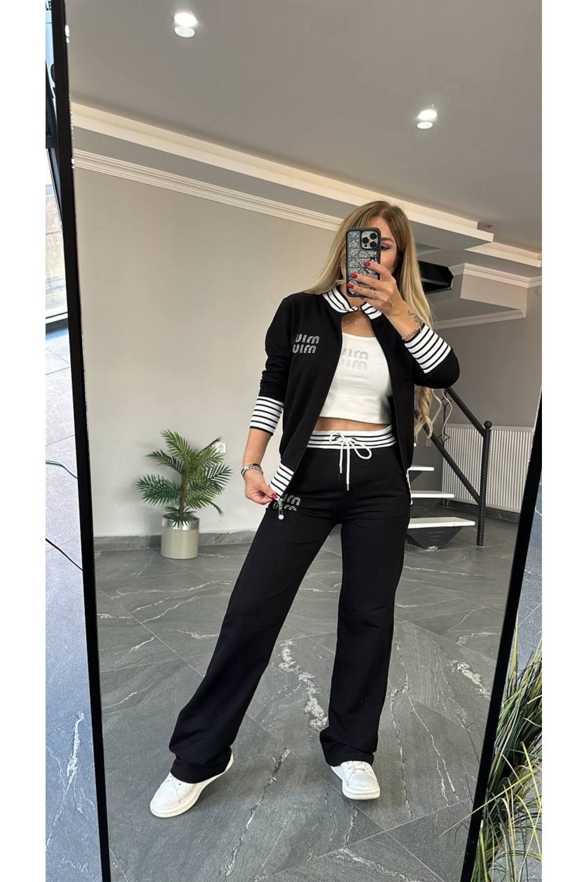 Kadın Yüksek Kalite Geniş Askılı crop 3 LÜ Takım