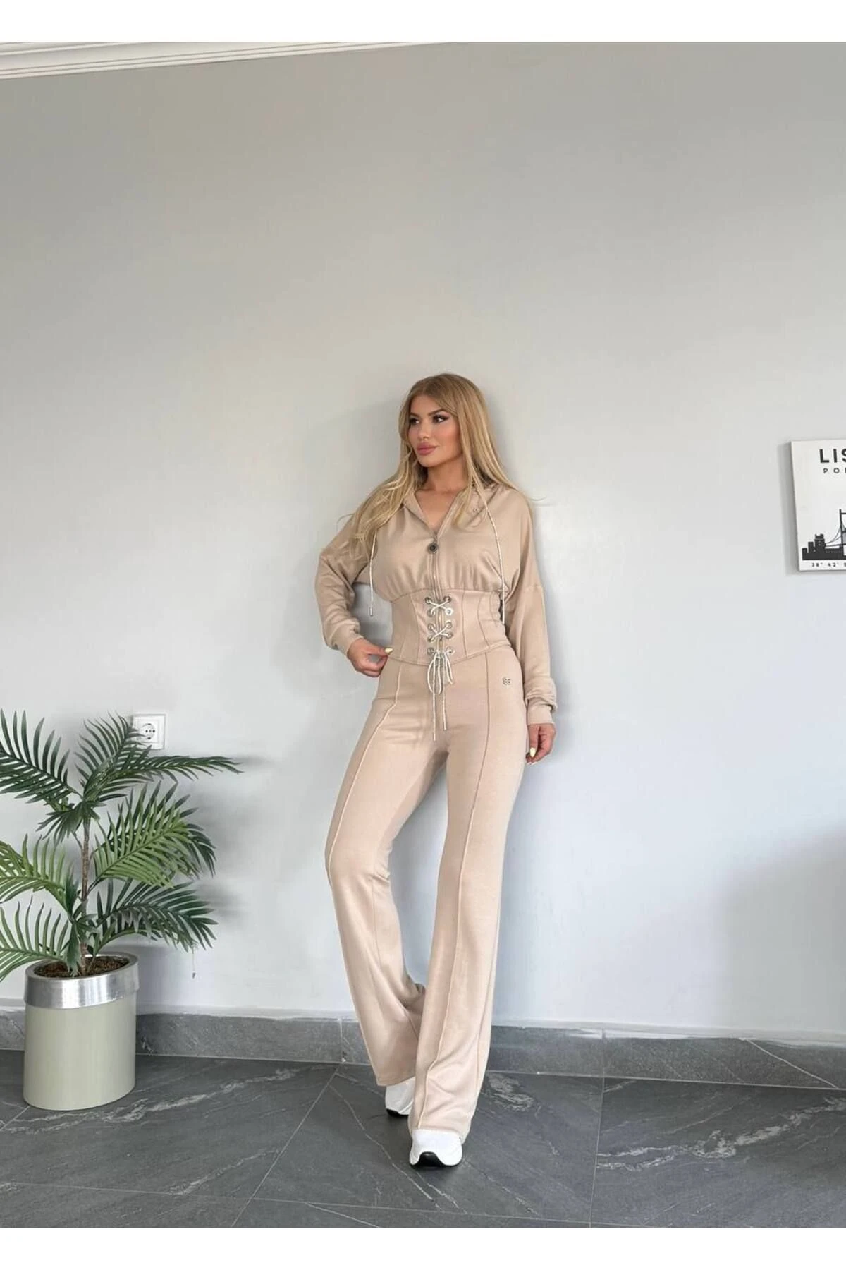 Kadın Kaliteli Lüks Giyim Üst Halka Detaylı Alt Esnek Yüksek Bel İkili Takım