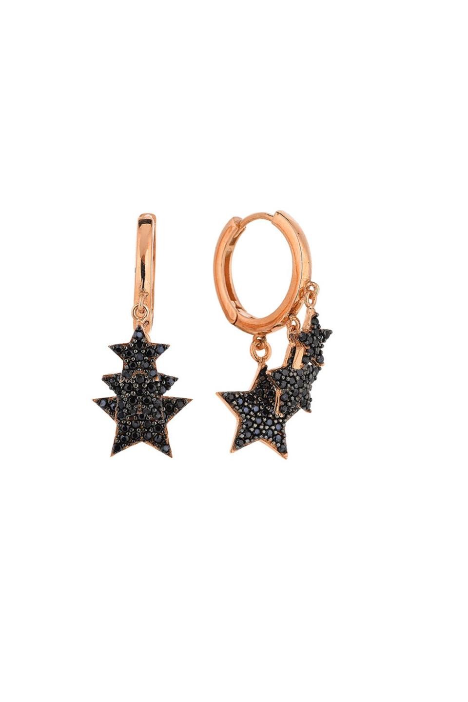 Black Stone 3 Star Earrings