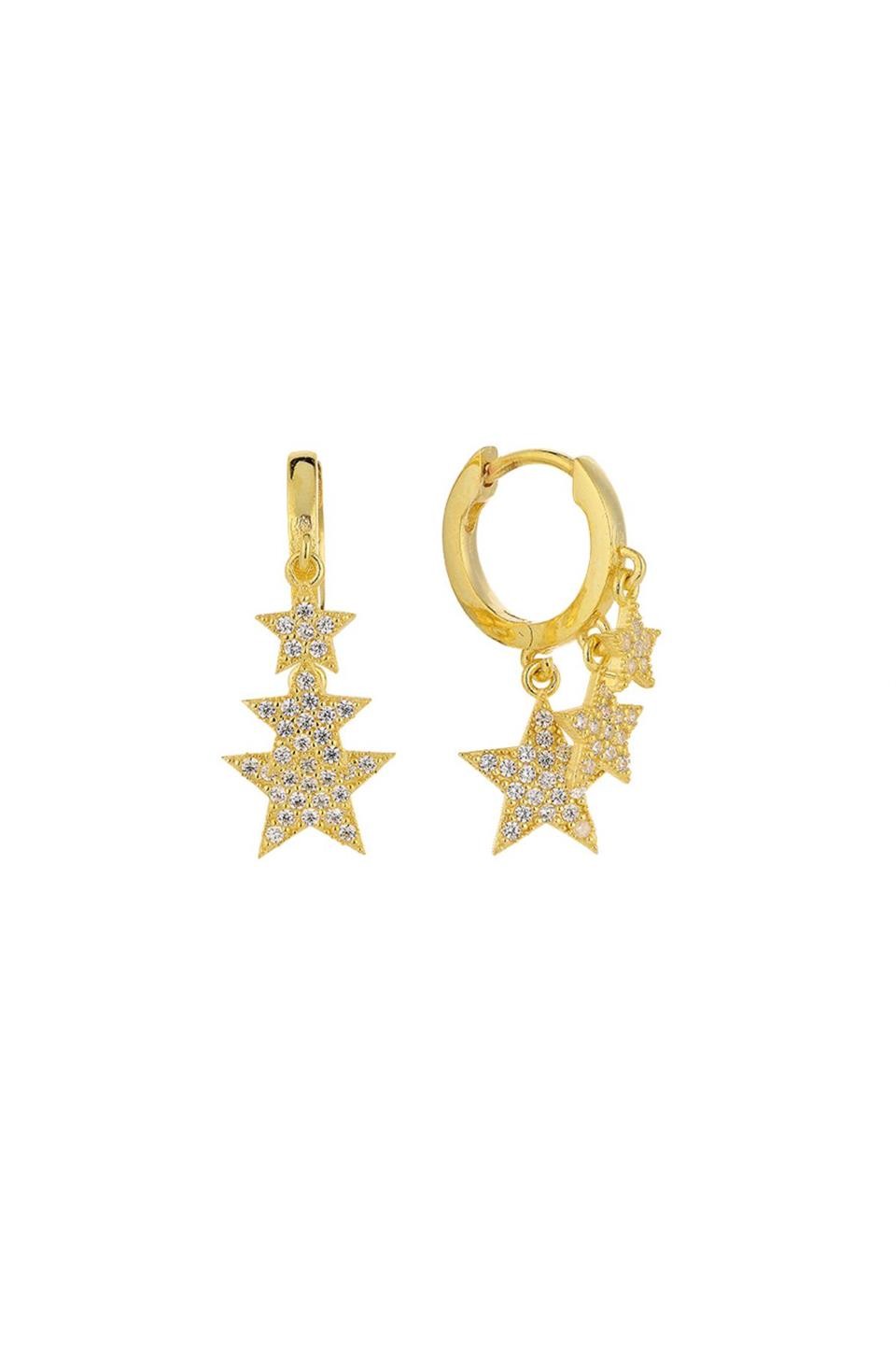 3 star earrings with stone