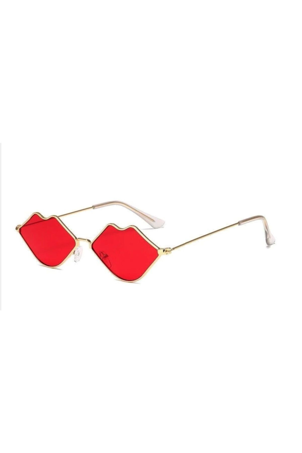 Kırmızı Dudak Gözlük - Gold Çerçeve Vintage & Retro Lip Shape Sun Glasses