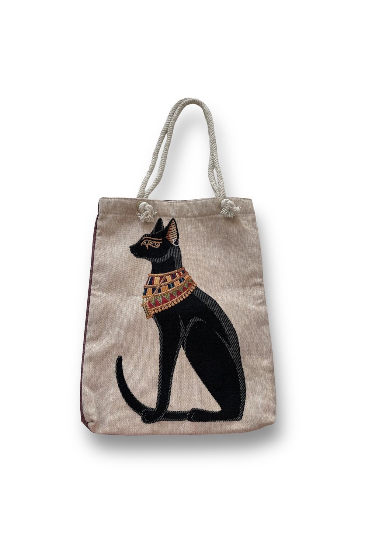 Toz Vintage El İşlemeli Kedi Figürlü Mıknatıslı Omuz Çantası