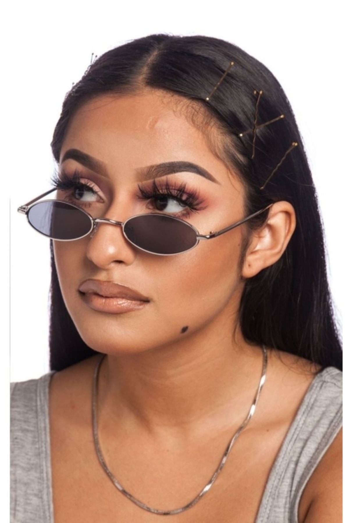 Tuvi Gümüş Çerçeve Siyah Uzun Round Vintage&retro Güneş Gözlüğü