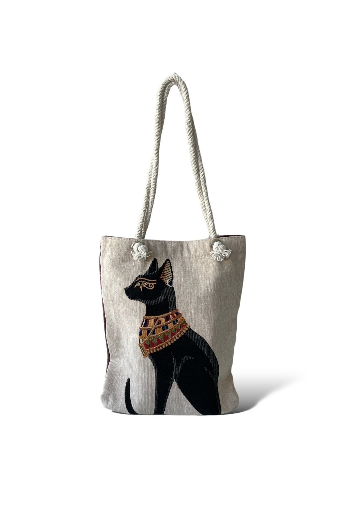 Toz Vintage El İşlemeli Kedi Figürlü Mıknatıslı Omuz Çantası