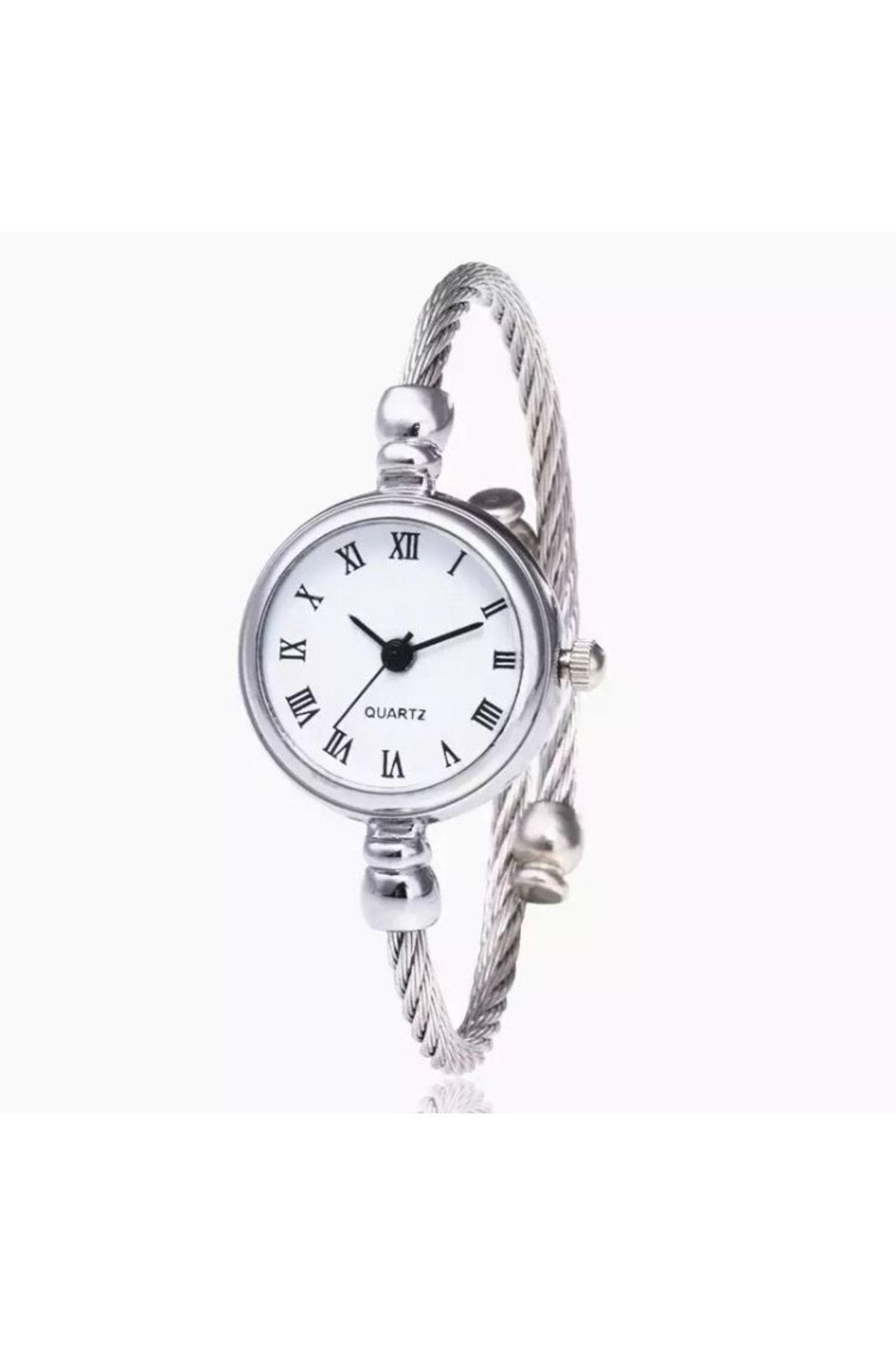 Metal-beyaz Ince Bileklik Yuvarlak Vintage&retro Saat