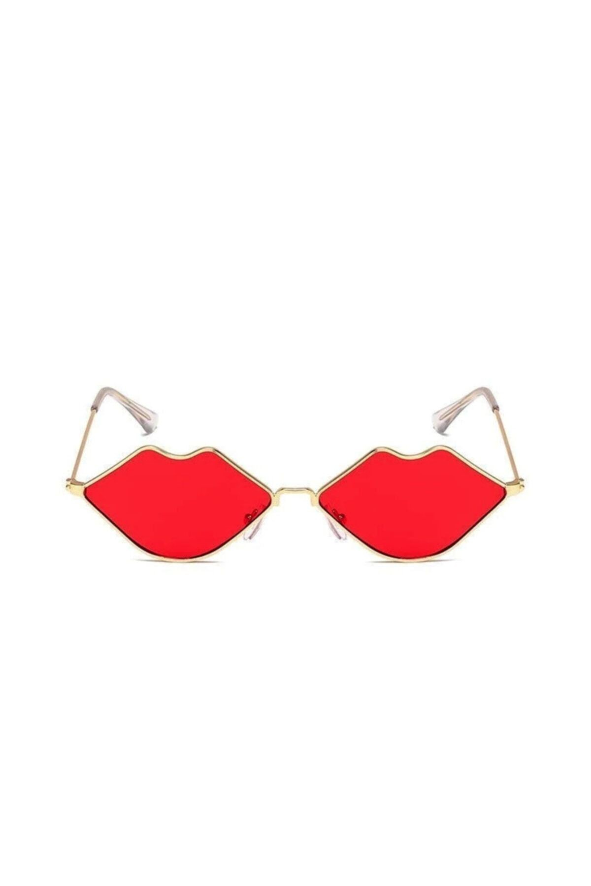 Kırmızı Dudak Gözlük - Gold Çerçeve Vintage & Retro Lip Shape Sun Glasses
