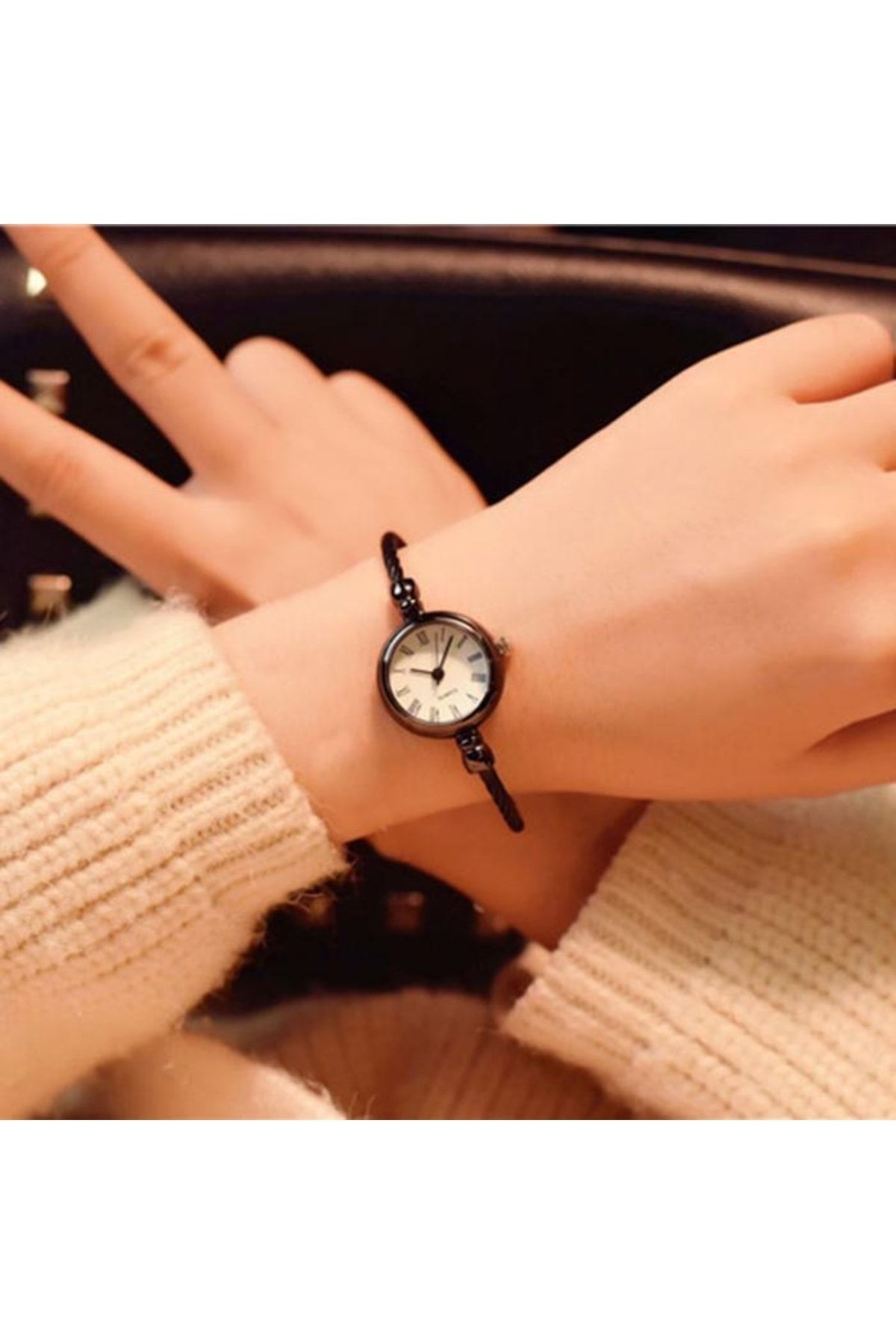 Metal-beyaz Ince Bileklik Yuvarlak Vintage&retro Saat
