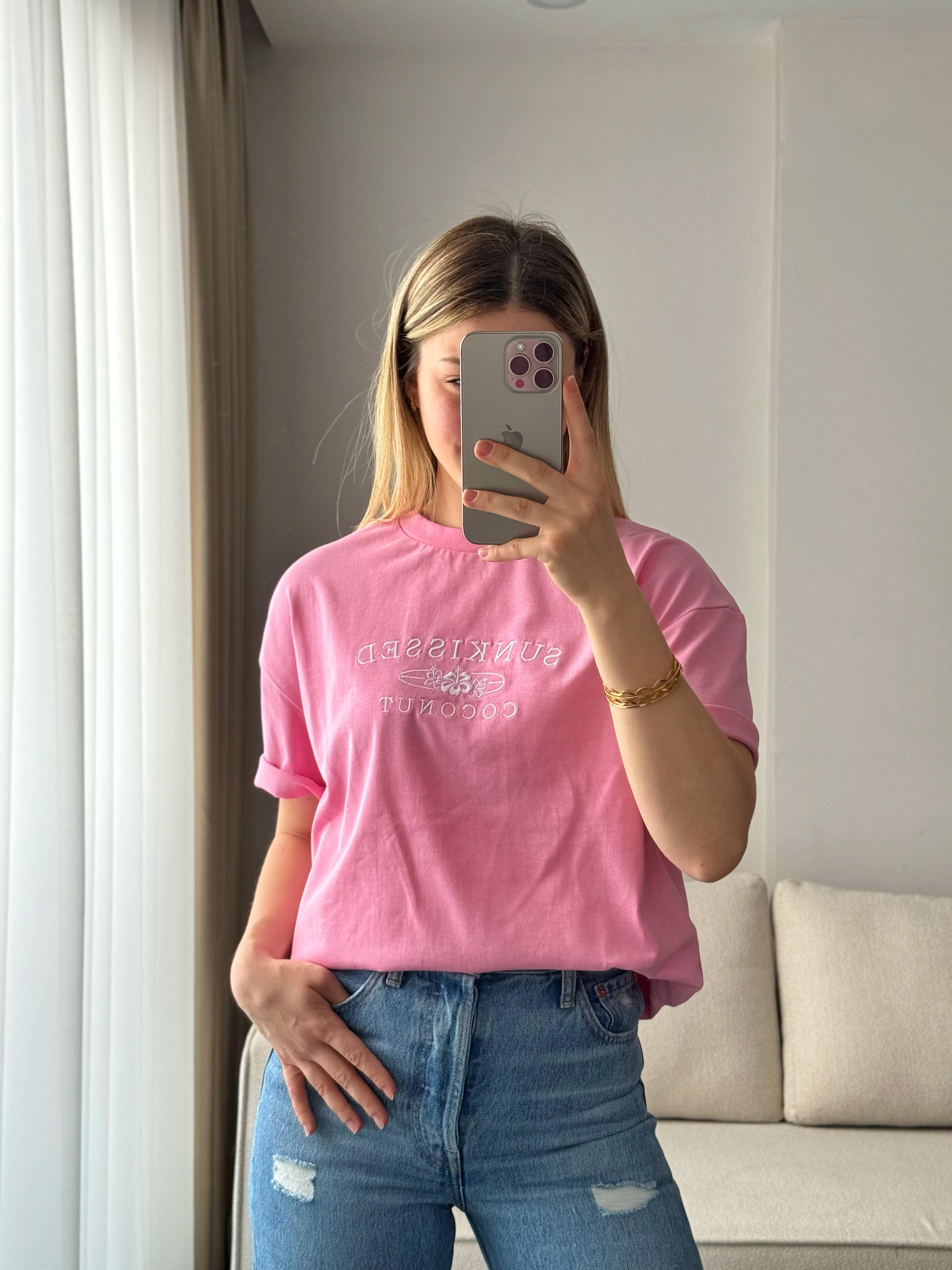 Oversize Coconut T-Shirt - Pembe