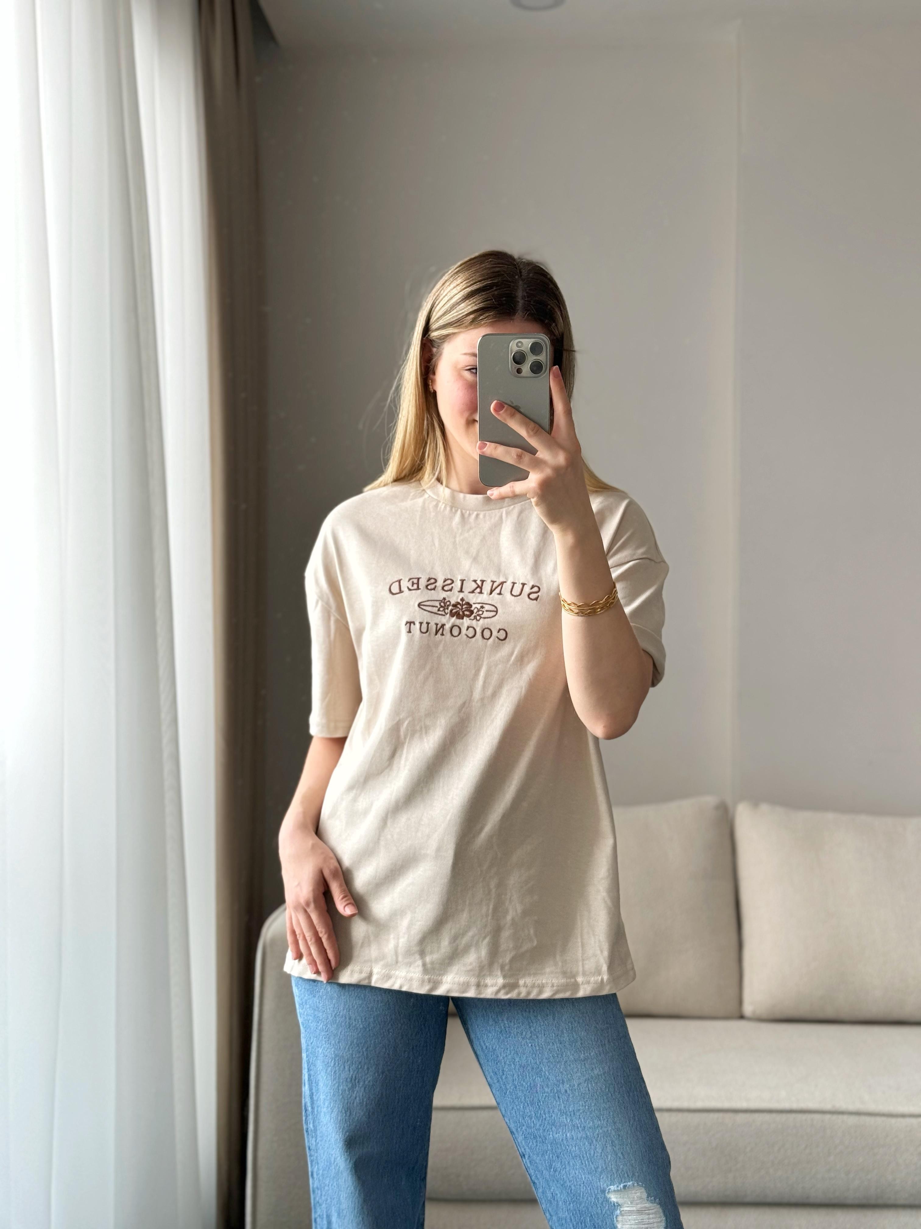 Oversize Coconut T-Shirt - Taş