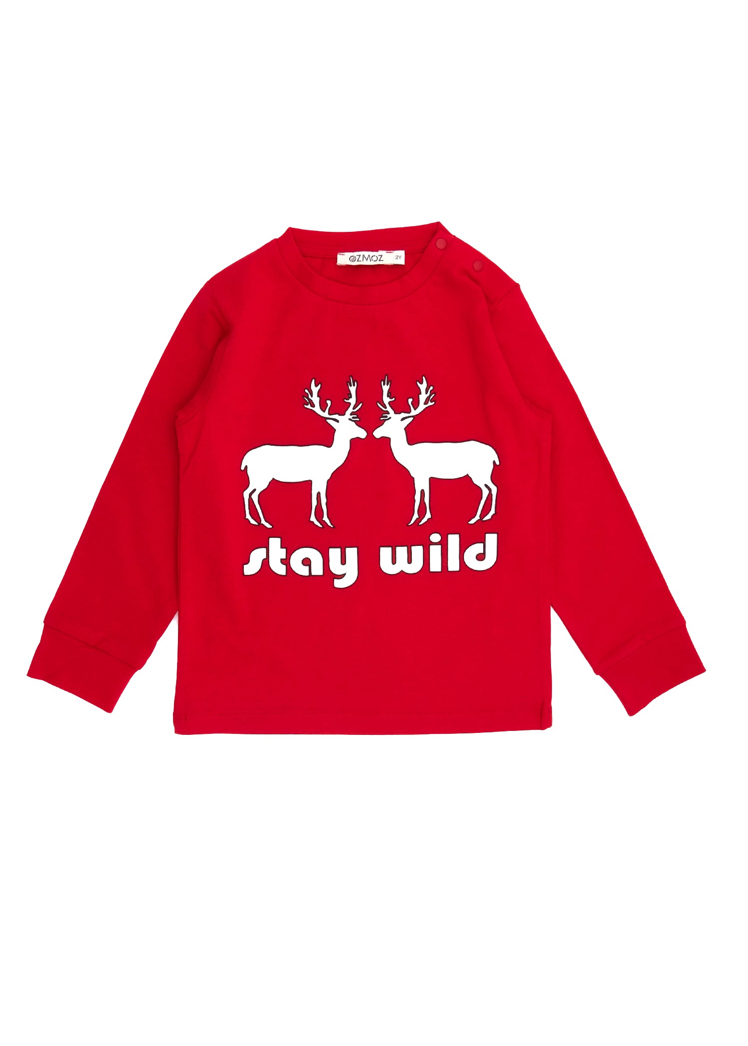 Deer Patterned Red Long Sleeve Winter Baby Top