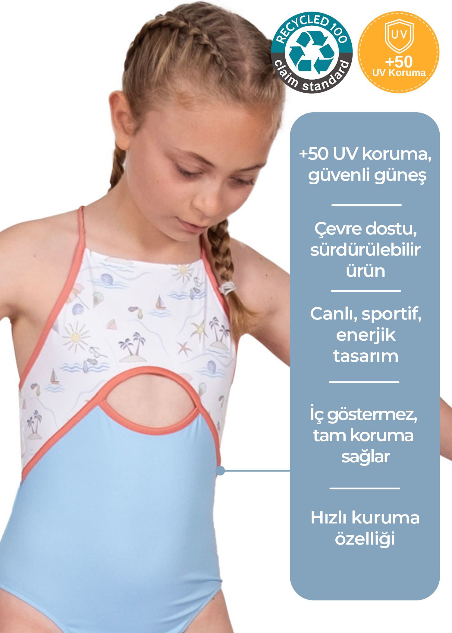 Recycle UV Korumalı Kız Çocuk Mayo