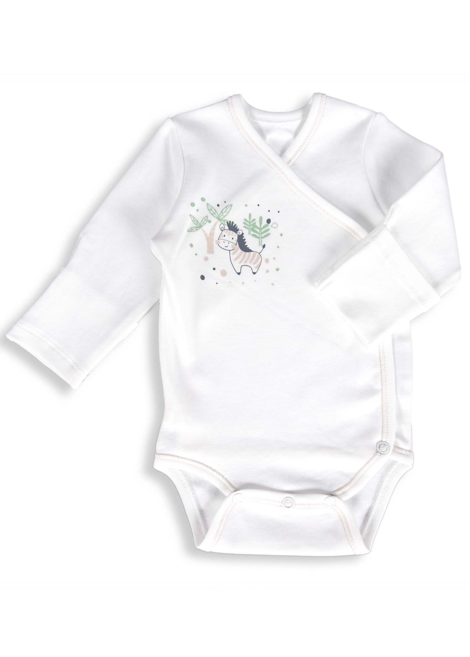 Clean and Safe Steril Giyilmeye Hazır Organik Unisex Bebek Kruvaze Body-Zebra