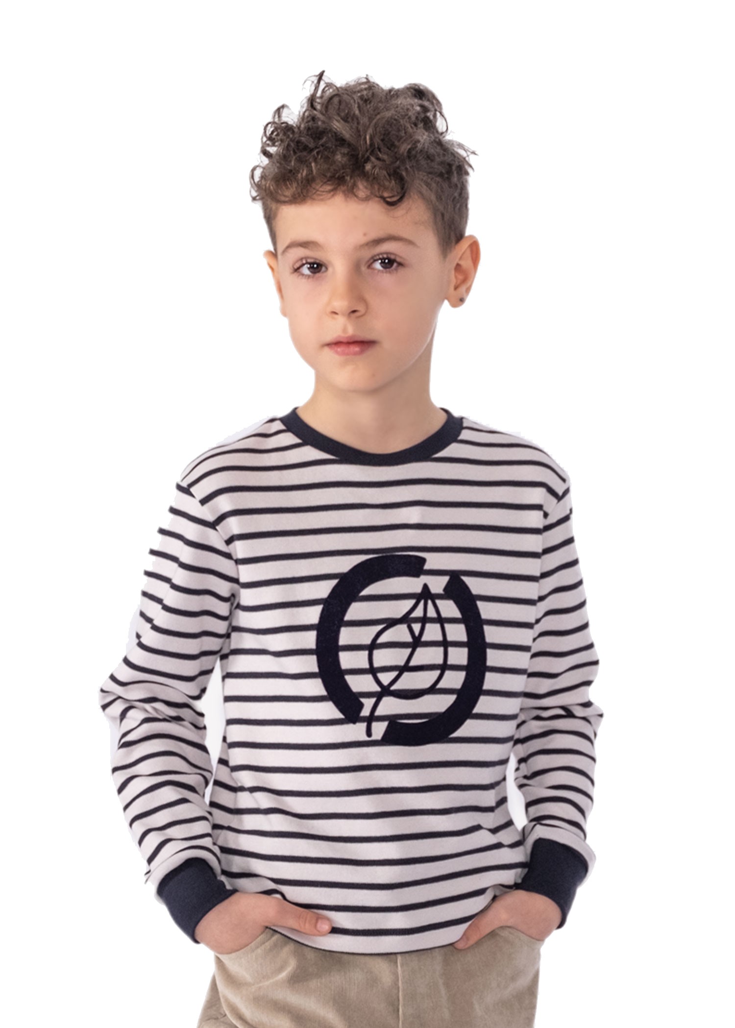 100% Organic Cotton Striped and logoed Boy's Sweatshirt Navy Blue